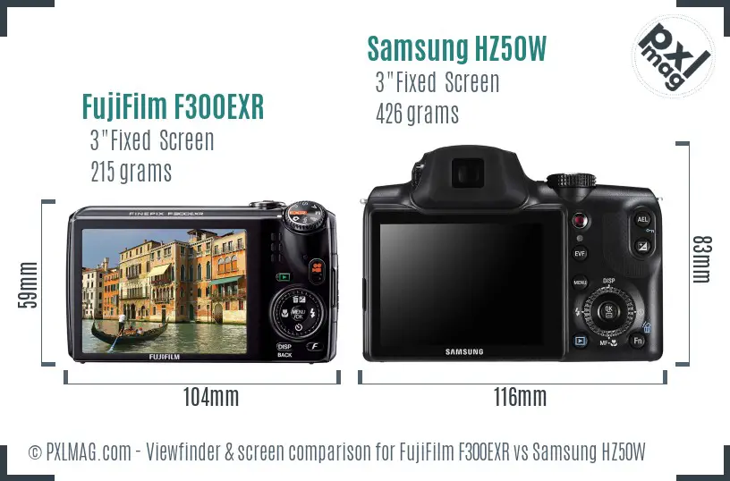 FujiFilm F300EXR vs Samsung HZ50W Screen and Viewfinder comparison