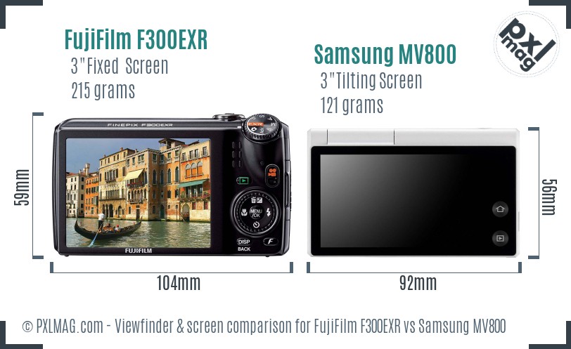 FujiFilm F300EXR vs Samsung MV800 Screen and Viewfinder comparison