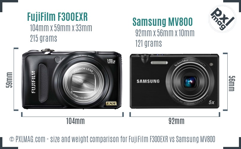 FujiFilm F300EXR vs Samsung MV800 size comparison