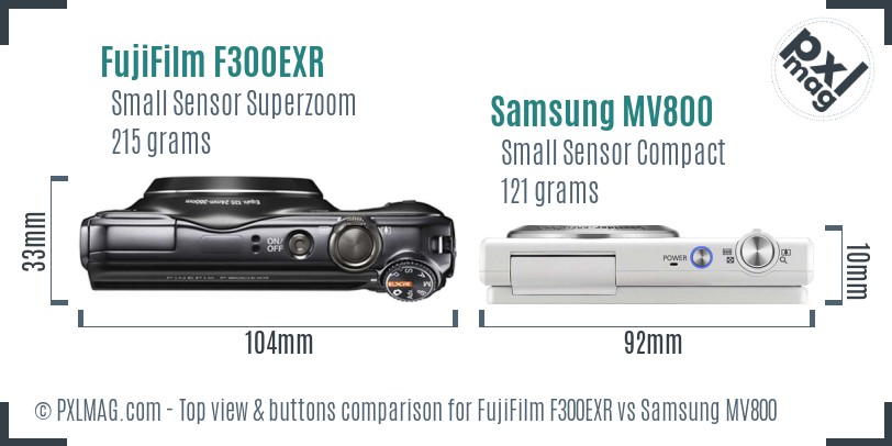 FujiFilm F300EXR vs Samsung MV800 top view buttons comparison