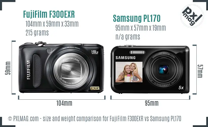 FujiFilm F300EXR vs Samsung PL170 size comparison