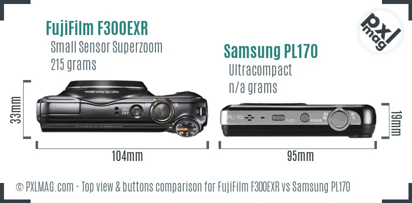 FujiFilm F300EXR vs Samsung PL170 top view buttons comparison