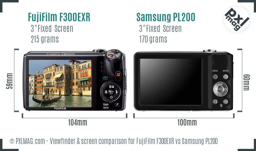 FujiFilm F300EXR vs Samsung PL200 Screen and Viewfinder comparison