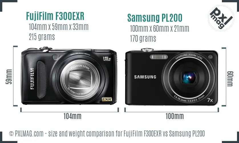 FujiFilm F300EXR vs Samsung PL200 size comparison