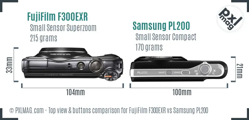 FujiFilm F300EXR vs Samsung PL200 top view buttons comparison