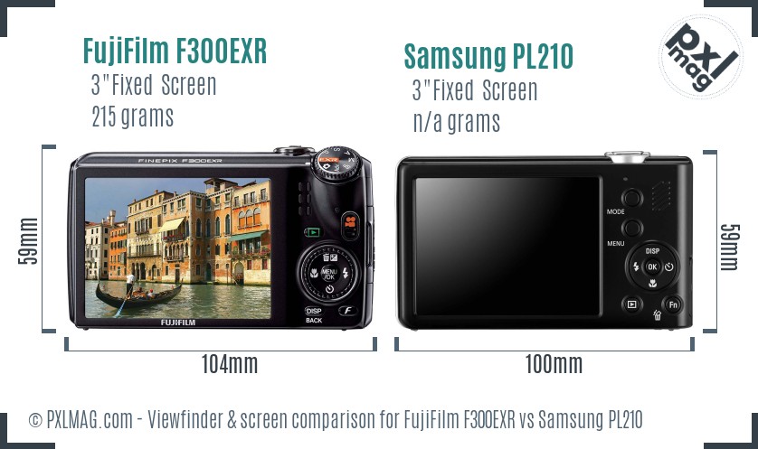FujiFilm F300EXR vs Samsung PL210 Screen and Viewfinder comparison