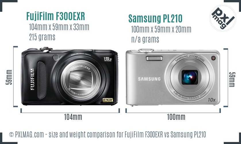 FujiFilm F300EXR vs Samsung PL210 size comparison FujiFilm F300EXR vs Samsung PL210 size comparison
