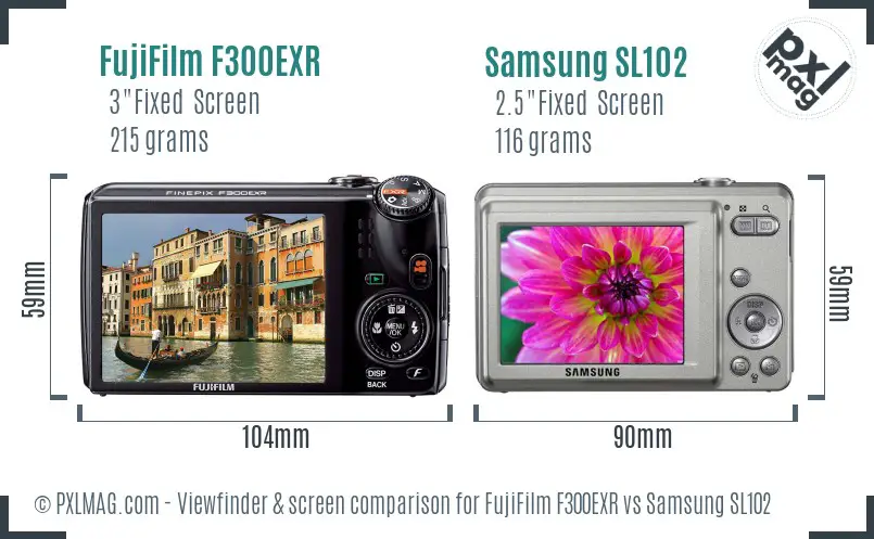 FujiFilm F300EXR vs Samsung SL102 Screen and Viewfinder comparison