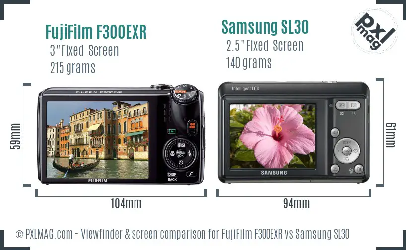FujiFilm F300EXR vs Samsung SL30 Screen and Viewfinder comparison