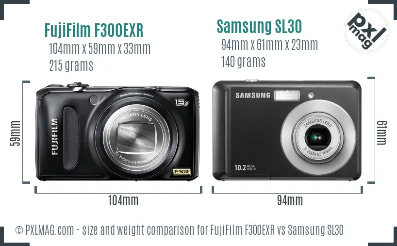 FujiFilm F300EXR vs Samsung SL30 size comparison