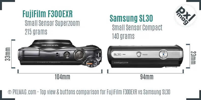 FujiFilm F300EXR vs Samsung SL30 top view buttons comparison