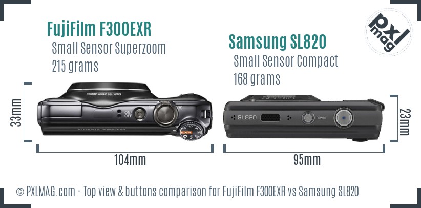 FujiFilm F300EXR vs Samsung SL820 top view buttons comparison