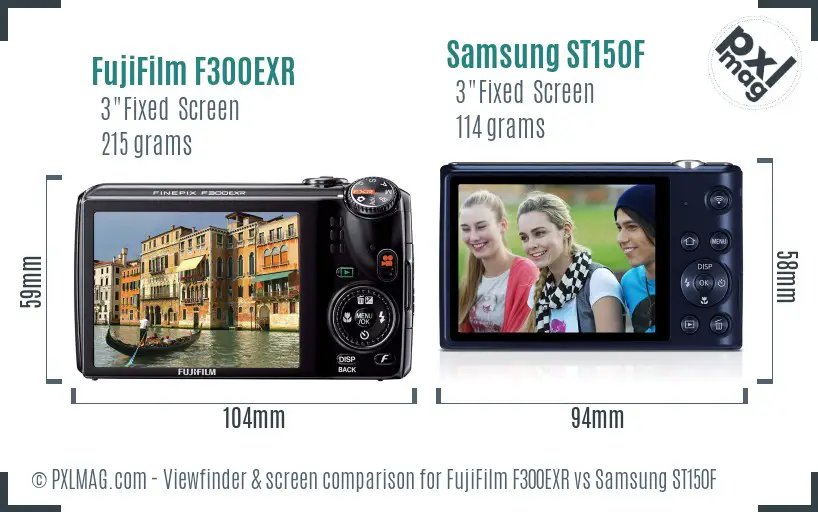 FujiFilm F300EXR vs Samsung ST150F Screen and Viewfinder comparison