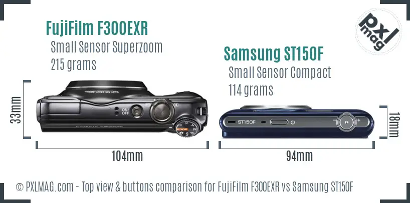 FujiFilm F300EXR vs Samsung ST150F top view buttons comparison