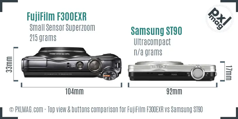 FujiFilm F300EXR vs Samsung ST90 top view buttons comparison