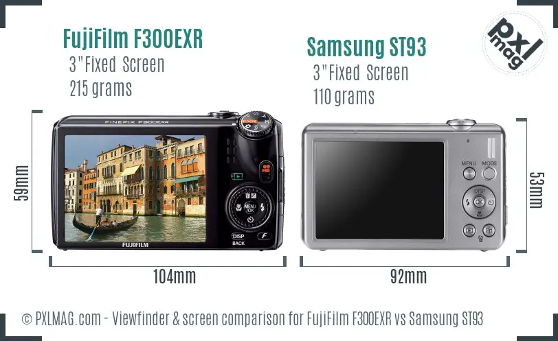 FujiFilm F300EXR vs Samsung ST93 Screen and Viewfinder comparison