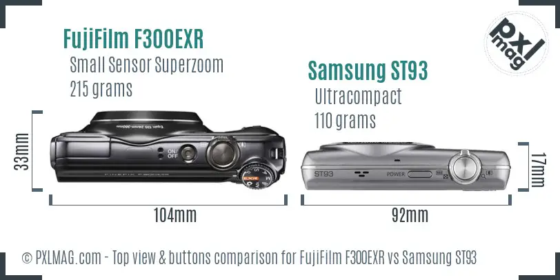 FujiFilm F300EXR vs Samsung ST93 top view buttons comparison