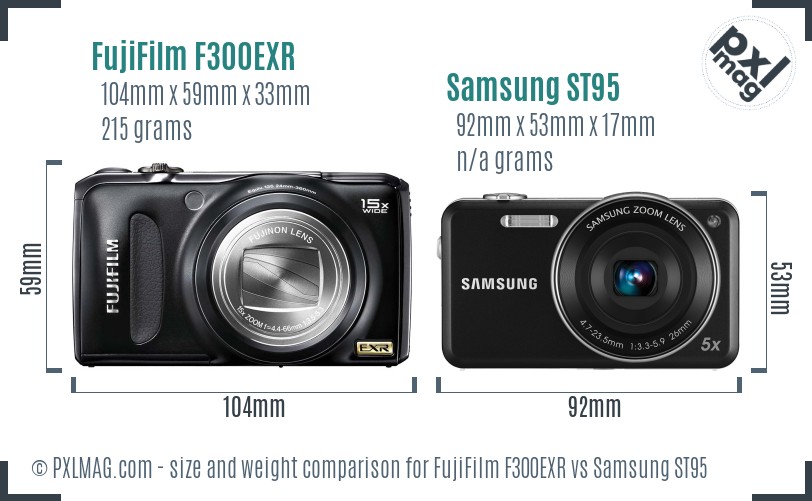 FujiFilm F300EXR vs Samsung ST95 size comparison