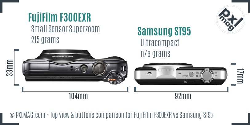 FujiFilm F300EXR vs Samsung ST95 top view buttons comparison