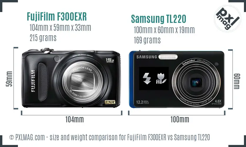 FujiFilm F300EXR vs Samsung TL220 size comparison