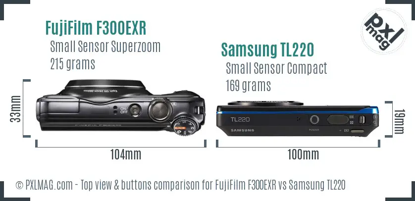 FujiFilm F300EXR vs Samsung TL220 top view buttons comparison