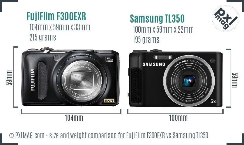 FujiFilm F300EXR vs Samsung TL350 size comparison