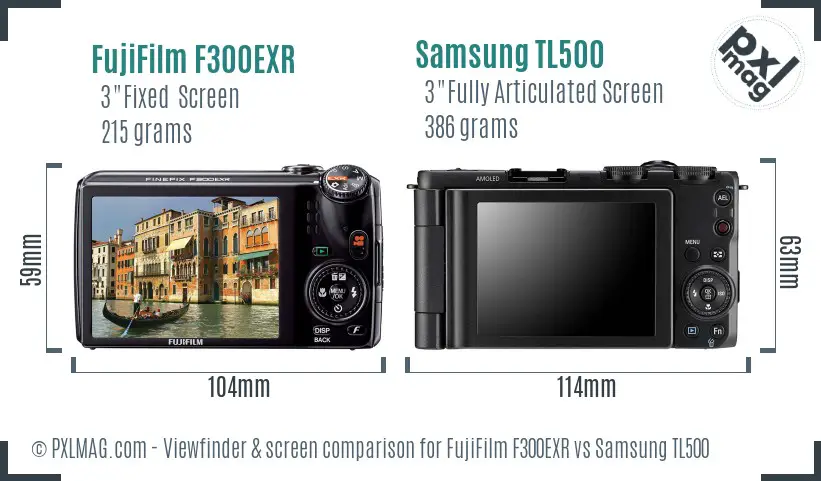 FujiFilm F300EXR vs Samsung TL500 Screen and Viewfinder comparison