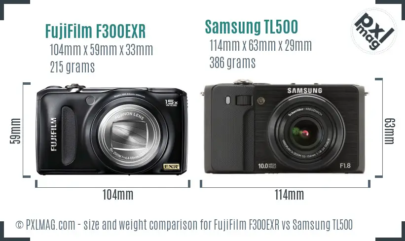 FujiFilm F300EXR vs Samsung TL500 size comparison