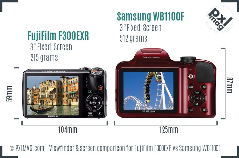 FujiFilm F300EXR vs Samsung WB1100F Screen and Viewfinder comparison