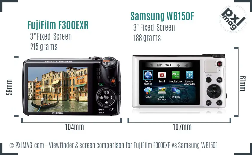 FujiFilm F300EXR vs Samsung WB150F Screen and Viewfinder comparison
