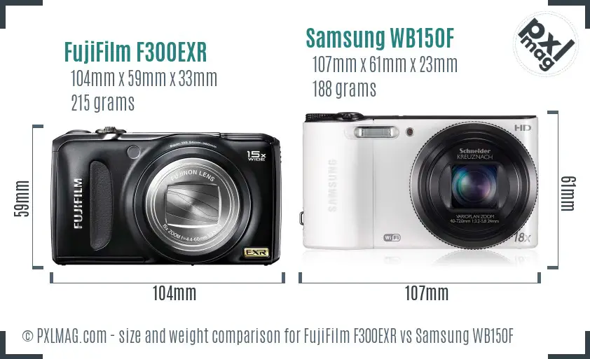 FujiFilm F300EXR vs Samsung WB150F size comparison