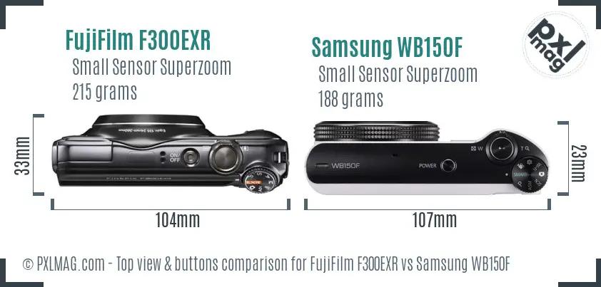 FujiFilm F300EXR vs Samsung WB150F top view buttons comparison