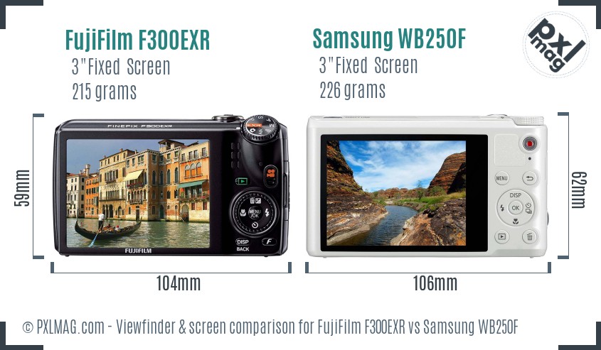 FujiFilm F300EXR vs Samsung WB250F Screen and Viewfinder comparison