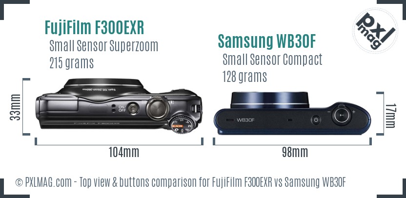 FujiFilm F300EXR vs Samsung WB30F top view buttons comparison