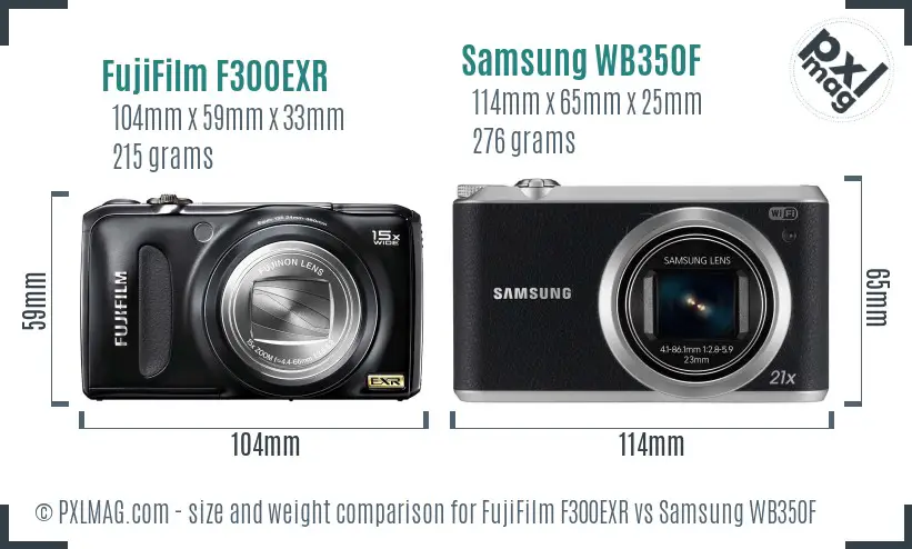 FujiFilm F300EXR vs Samsung WB350F size comparison