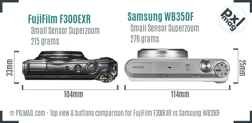 FujiFilm F300EXR vs Samsung WB350F top view buttons comparison