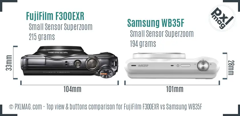 FujiFilm F300EXR vs Samsung WB35F top view buttons comparison FujiFilm F300EXR vs Samsung WB35F top view buttons comparison