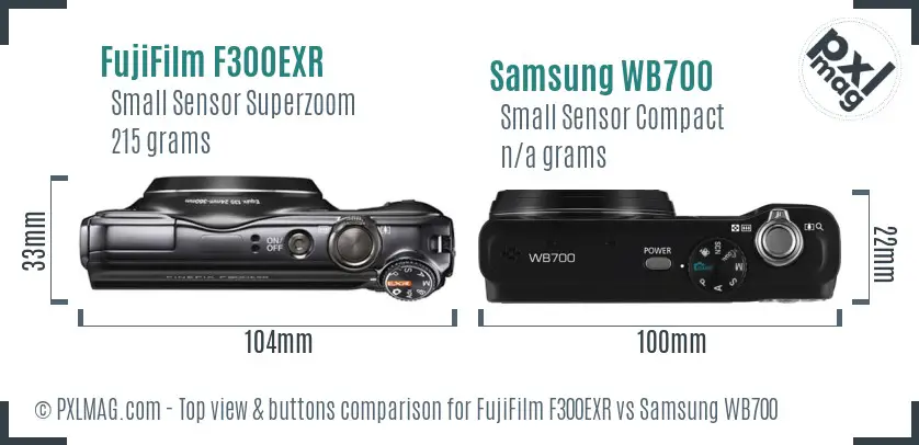 FujiFilm F300EXR vs Samsung WB700 top view buttons comparison