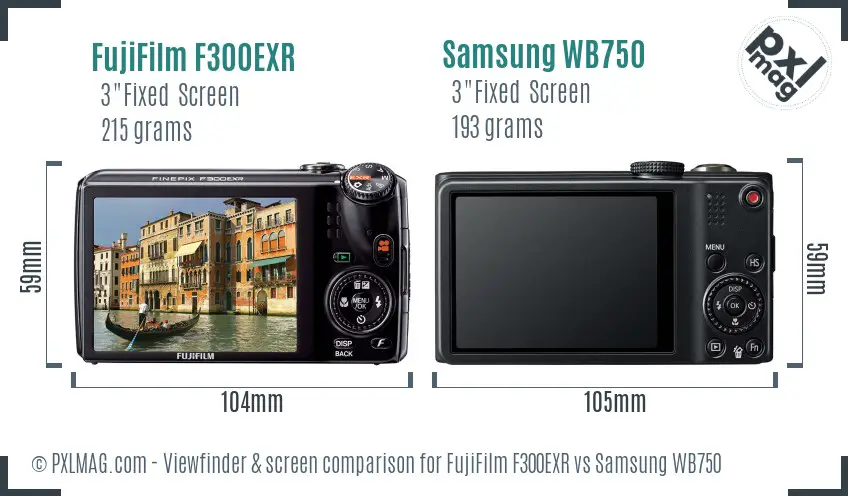 FujiFilm F300EXR vs Samsung WB750 Screen and Viewfinder comparison