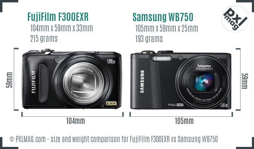 FujiFilm F300EXR vs Samsung WB750 size comparison