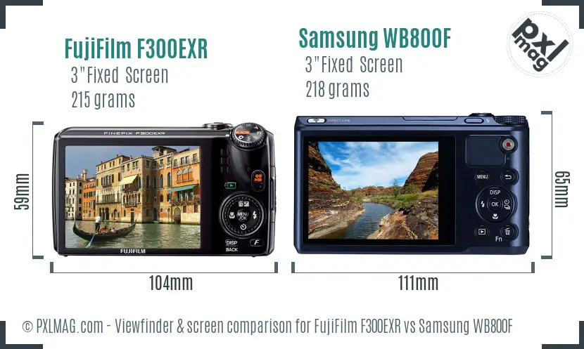 FujiFilm F300EXR vs Samsung WB800F Screen and Viewfinder comparison