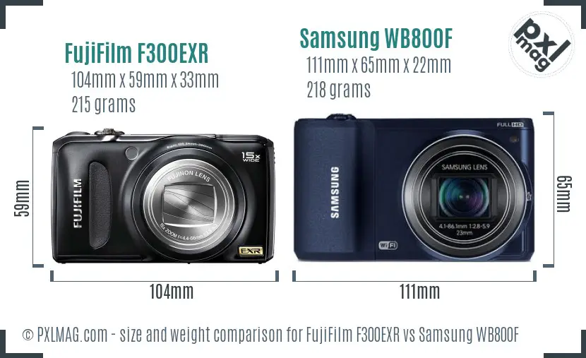 FujiFilm F300EXR vs Samsung WB800F size comparison