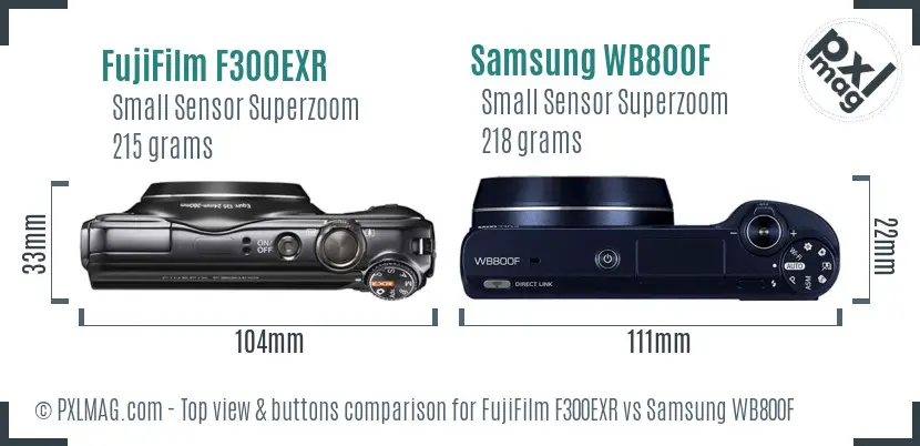 FujiFilm F300EXR vs Samsung WB800F top view buttons comparison