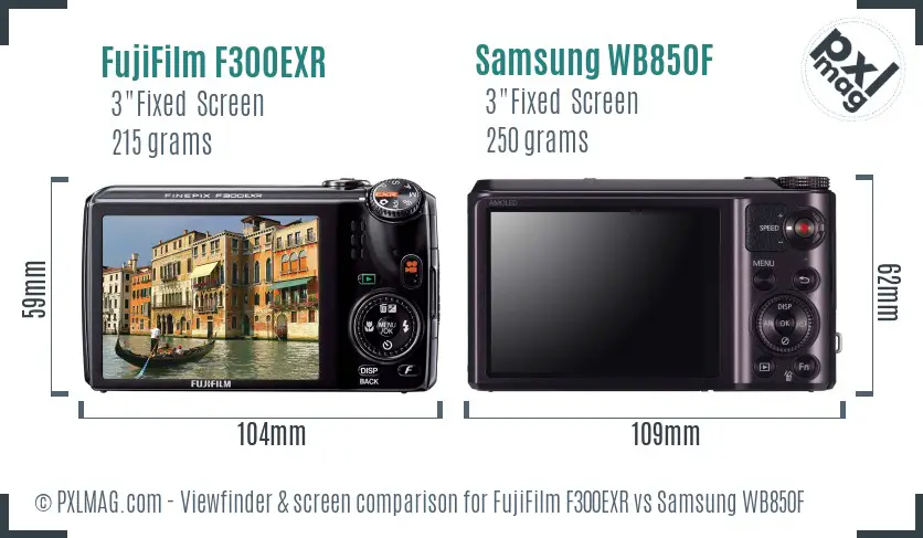 FujiFilm F300EXR vs Samsung WB850F Screen and Viewfinder comparison