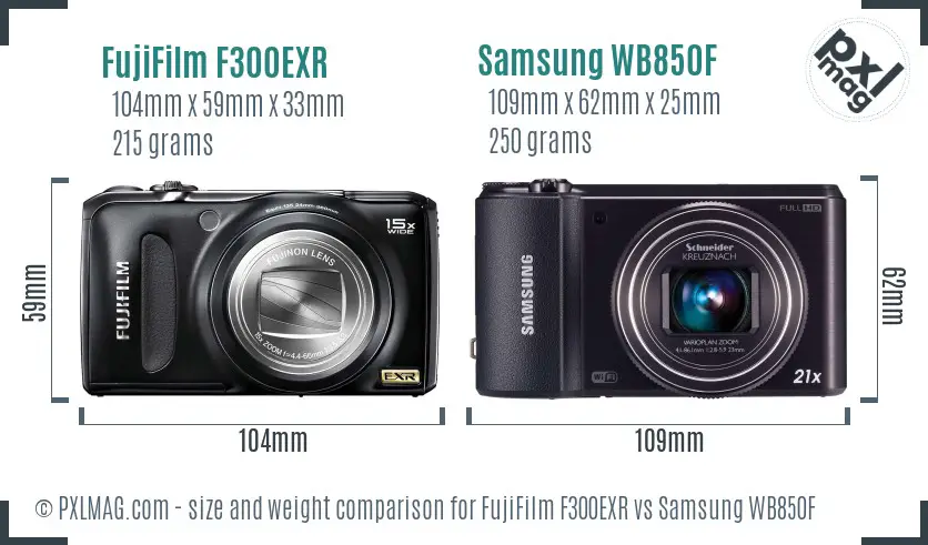 FujiFilm F300EXR vs Samsung WB850F size comparison