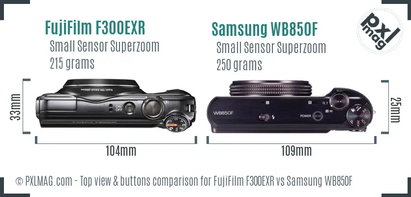 FujiFilm F300EXR vs Samsung WB850F top view buttons comparison