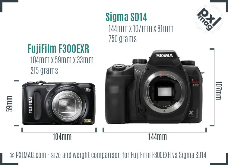 FujiFilm F300EXR vs Sigma SD14 size comparison FujiFilm F300EXR vs Sigma SD14 size comparison