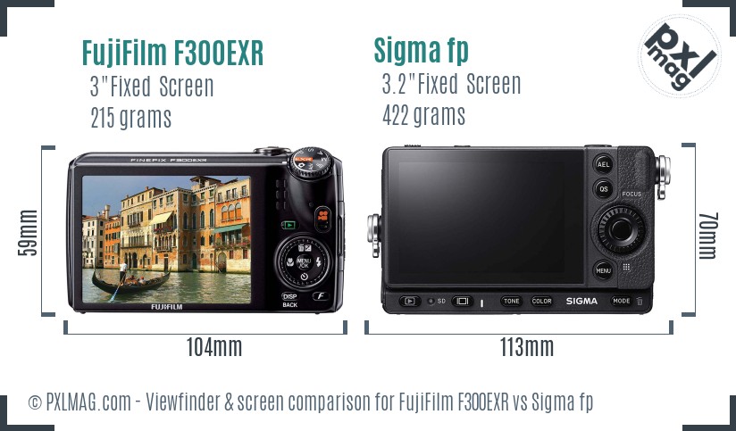 FujiFilm F300EXR vs Sigma fp Screen and Viewfinder comparison