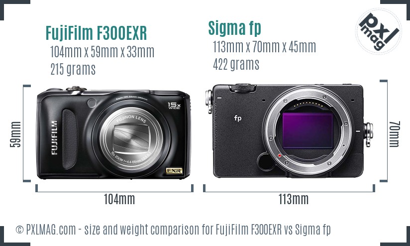 FujiFilm F300EXR vs Sigma fp size comparison