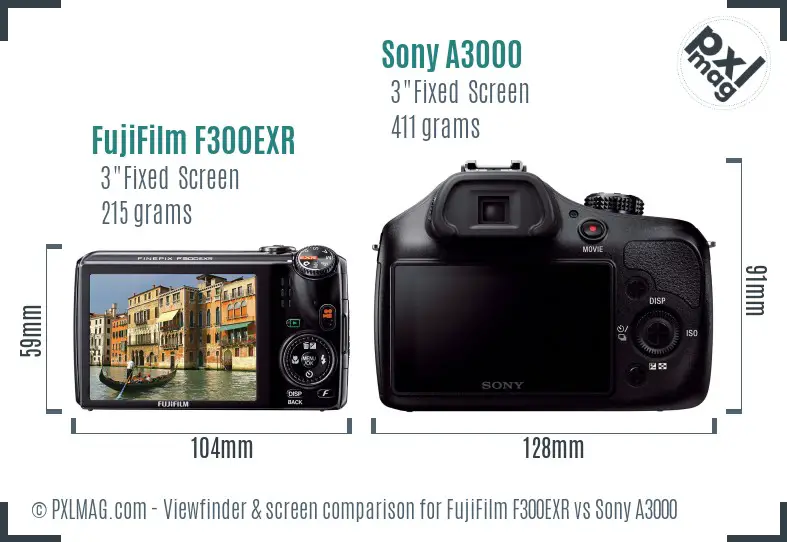 FujiFilm F300EXR vs Sony A3000 Screen and Viewfinder comparison